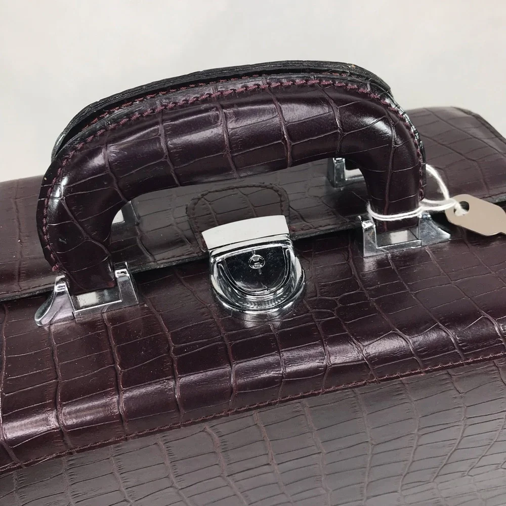 Marshall Fields Brown Croc Embossed Faux Leather Case Bag Travel Lock
